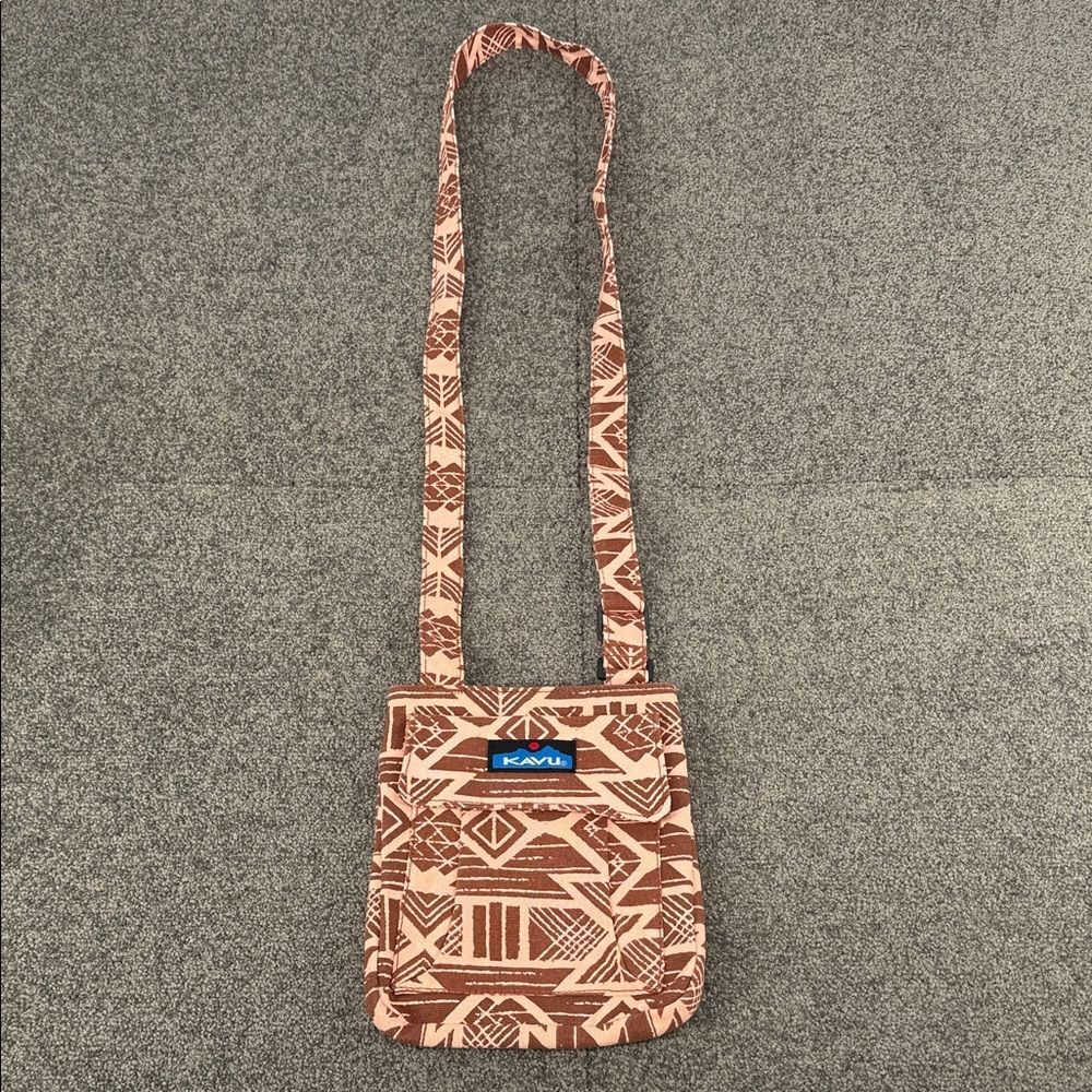 KAVU Bag Mini Keeper Tan Brown Geometric Crossbody Purse Travel